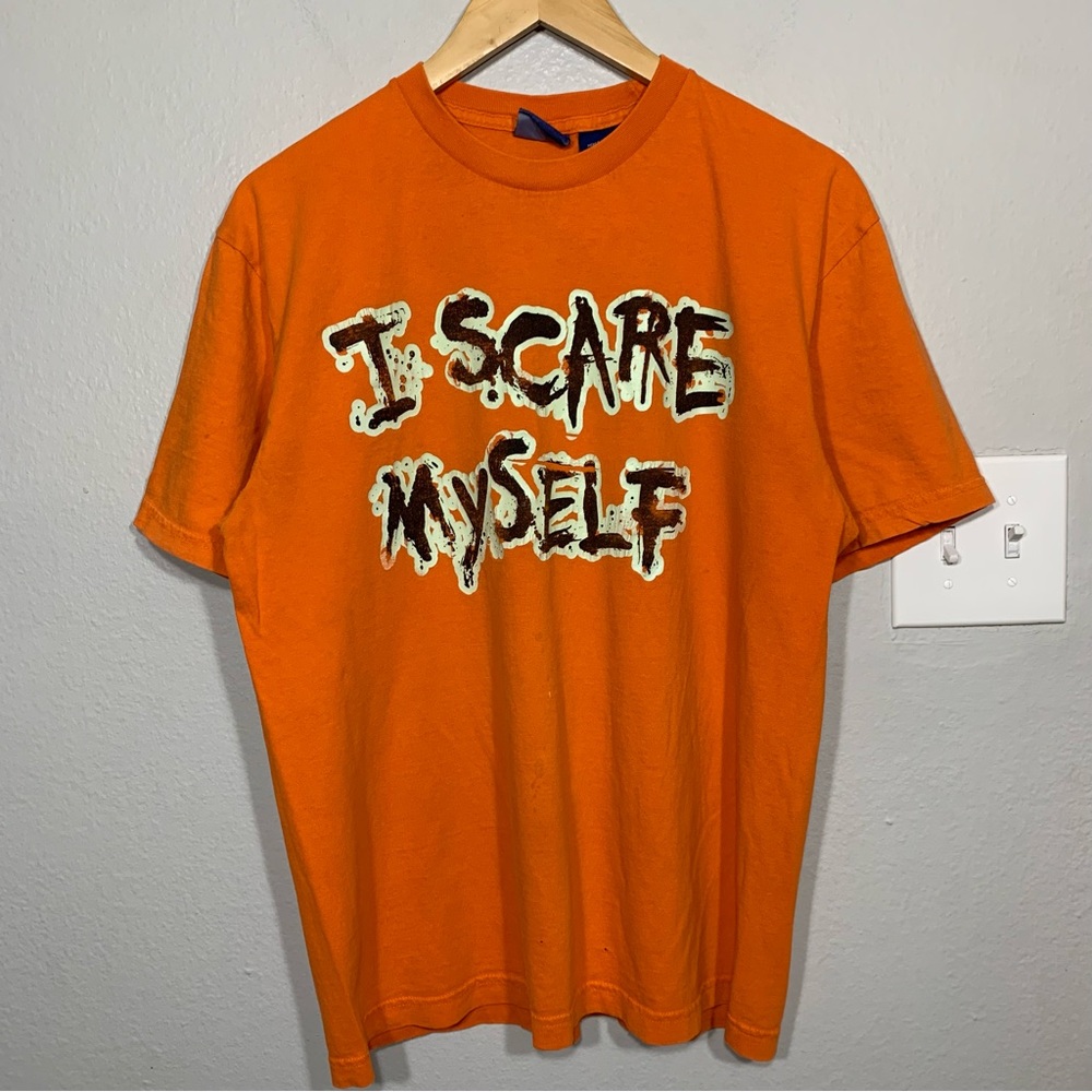 Vintage Halloween I Scare Myself Orange Tee Y2K‎ Size Large